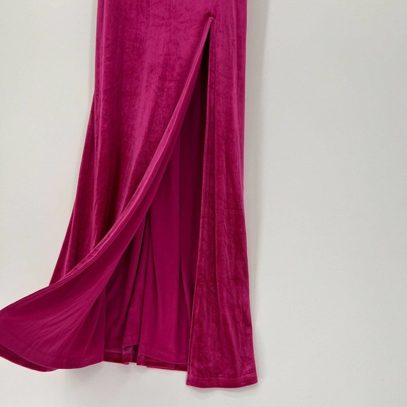 Lulus Forever Luxe Hot Pink Velvet Rhinestone Mermaid Maxi Dress Formal Size XS - Picture 5 of 16
